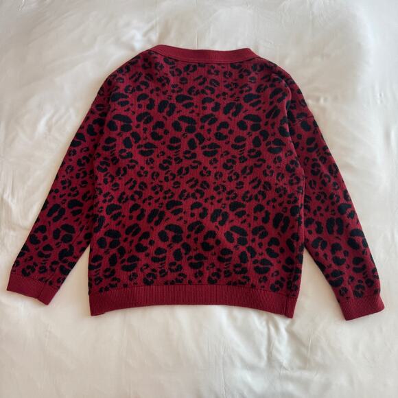Anine Bing Justine Oversized Cardigan Cotton Size XS Red Leopard - Picture 6 of 7